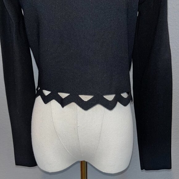 JOHN + JENN Black Mock Neck Long Sleeve Cut Out Hem Cropped Sweater Exposed Zip - Picture 2 of 8